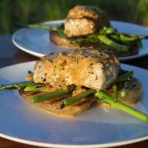 Grilled Barracuda with stream veggies and chips